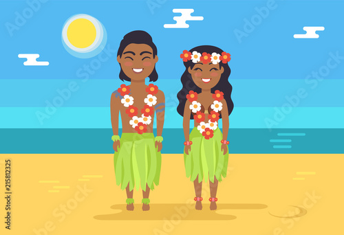 Jamaican Couple in National Costumes on Beach