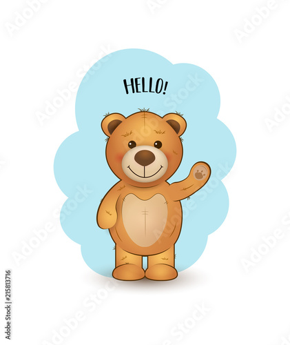 Vector cute cartoon teddy bear. Funny illustration for greeting card