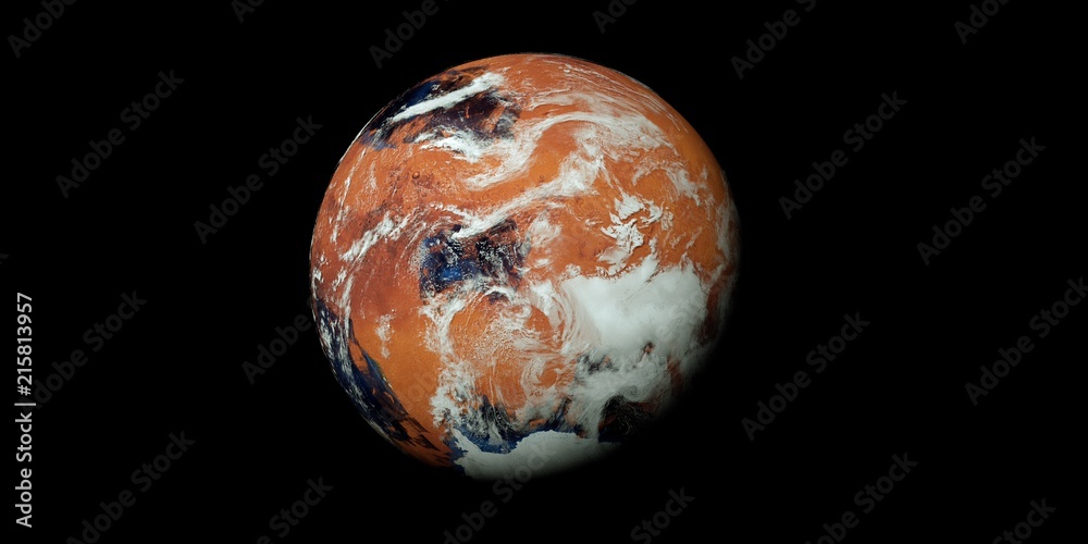 Extremely detailed and realistic high resolution 3D illustration of a terraformed Mars like Planet Extremely detailed and realistic high resolution 3D illustration of a terraformed Mars like Planet