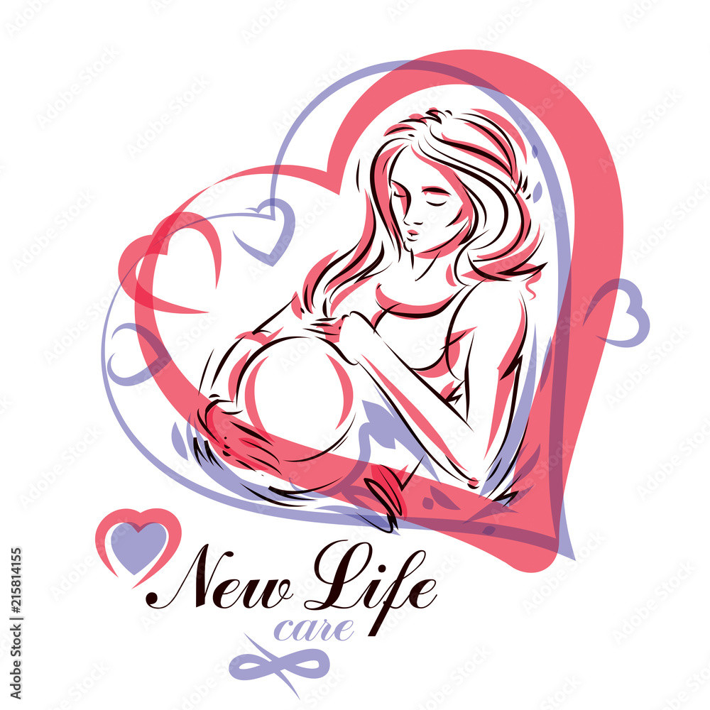 Pregnant woman elegant body silhouette, sketchy vector illustration. Pregnancy and maternity popularization Pregnant woman elegant body silhouette, sketchy vector illustration. Pregnancy and maternity popularization