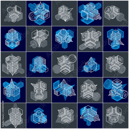 Different engineering constructions collection, abstract vectors set.