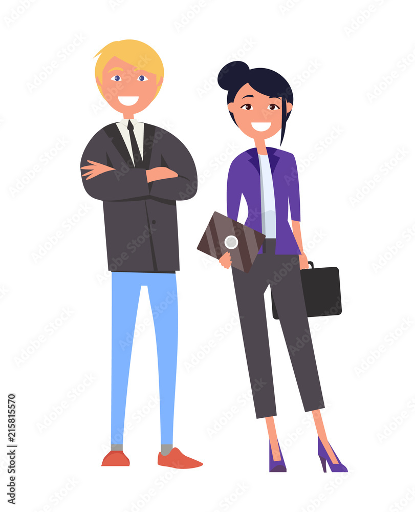 Business People Elegant Woman with Briefcase and Man Business People Elegant Woman with Briefcase and Man