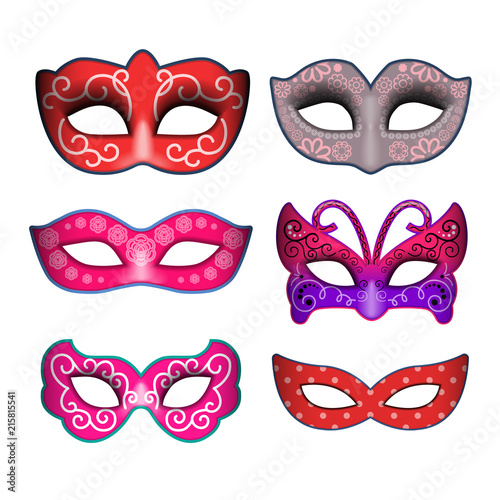 Masquerade party masks. Carnival masks isolated on white background, front view
