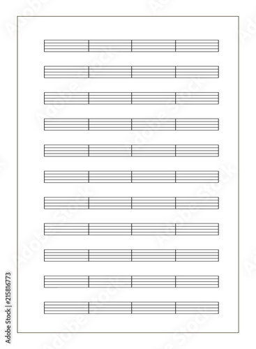 Music sheet a4 format with note staves isolated on white photo
