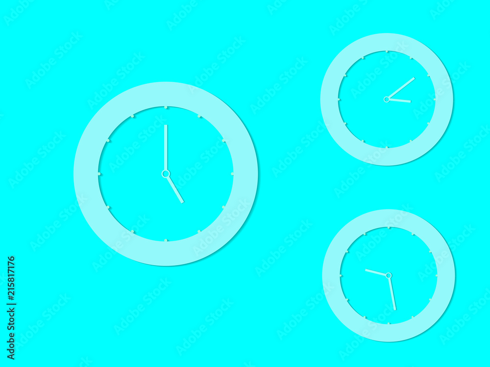 A set of blue round clocks with different times vector illustration A set of blue round clocks with different times vector illustration