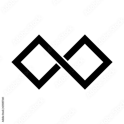 Black infinity symbol icon. Rectangular shape with sharp corners. Simple flat vector design element.