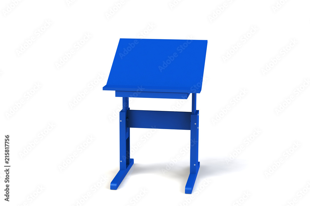 Children's small wooden table. School desk with adjustable height on a white background. Isolated. Children's small wooden table. School desk with adjustable height on a white background. Isolated.