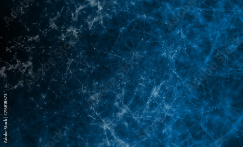 fantasy abstract technology, engineering and science background with particles and plexus connected lines. Depth of field settings. 3D rendering.