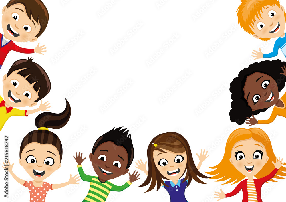 Group of cheerful children on a white background. Group of cheerful children on a white background.