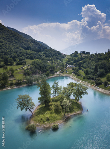 Lago di Tenno view from a drone, close to lago di garda in italy