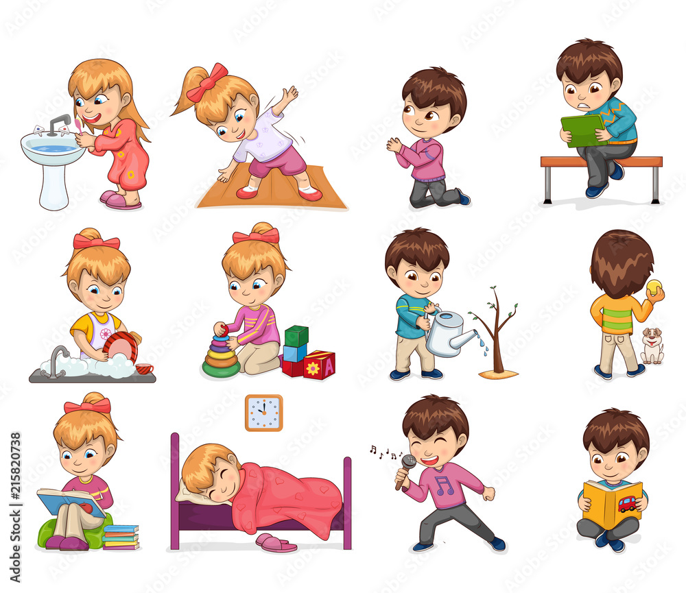 Girl and Boy Collection Set Vector Illustration Girl and Boy Collection Set Vector Illustration