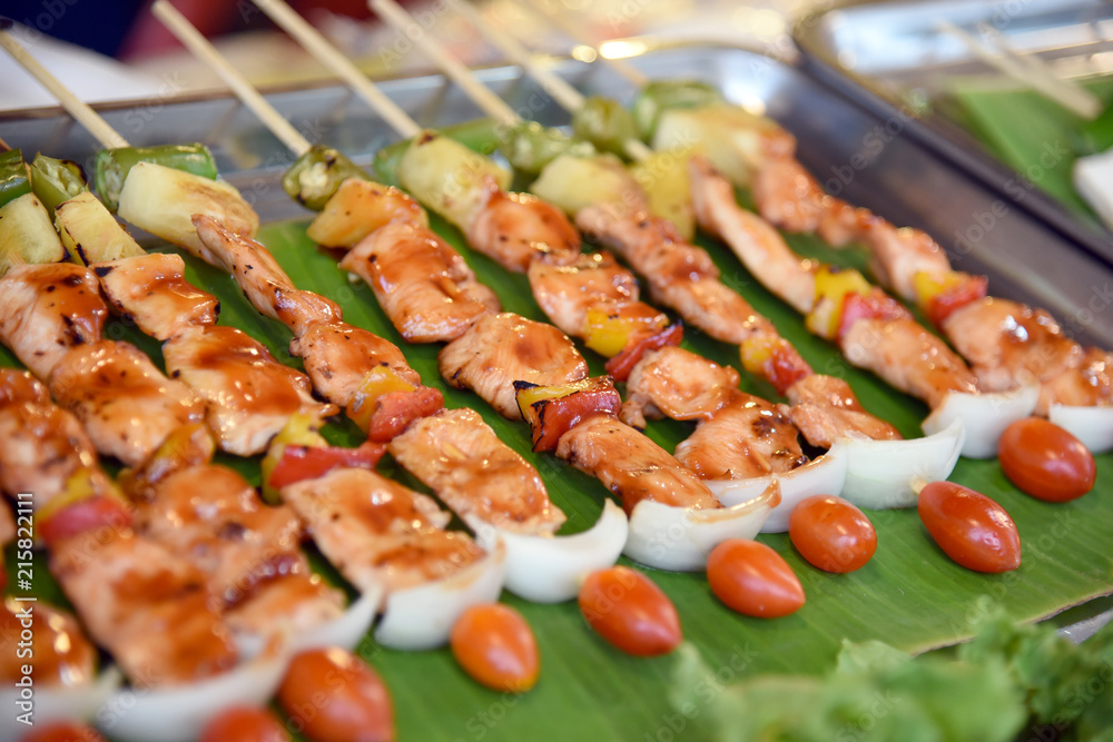 Barbecue on sticks are grilling. Barbeque on the grill.