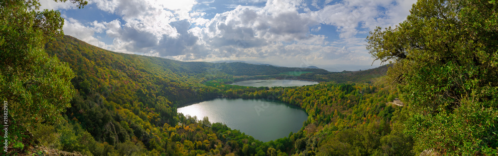 Panorama of Monticchio Lake in Basilicata, Italy.
