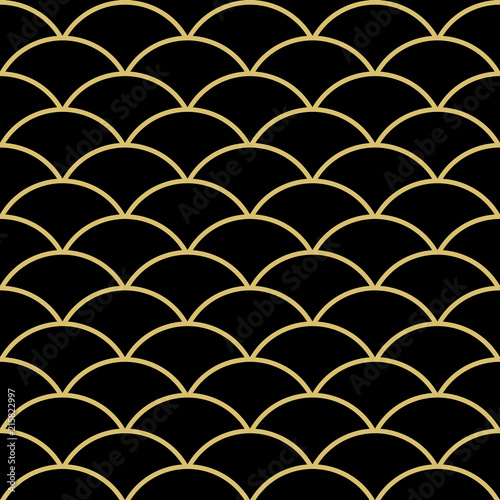 Seamless vector ornament. Modern background. Geometric modern pattern with golden waves