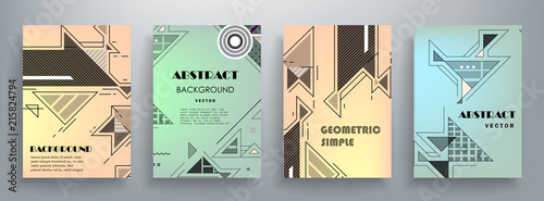 Covers templates set with graphic geometric elements. Applicable for brochures, posters, covers and banners. Vector illustrations.