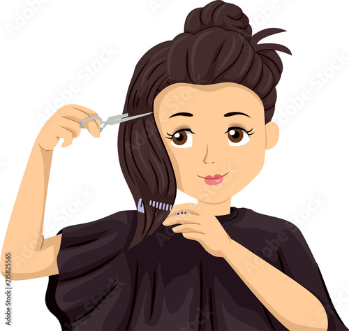 Teen Girl Diy Cut Hair Illu...