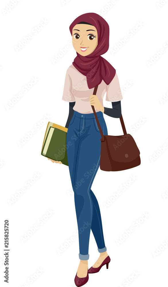 Teen Girl Muslim Student Illustration