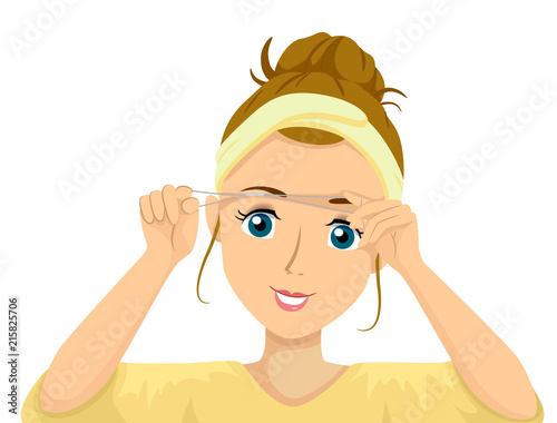 Teen Girl Threading Eyebrow Illustration