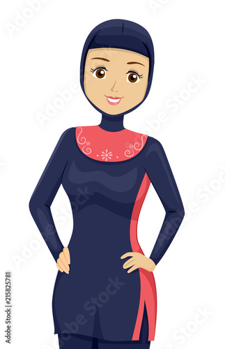Teen Girl Muslim Swimwear Illustration