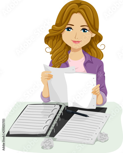 Teen Girl Organize Notes Illustration