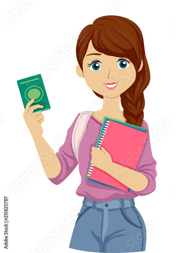Teen Girl Student Visa Passport Illustration