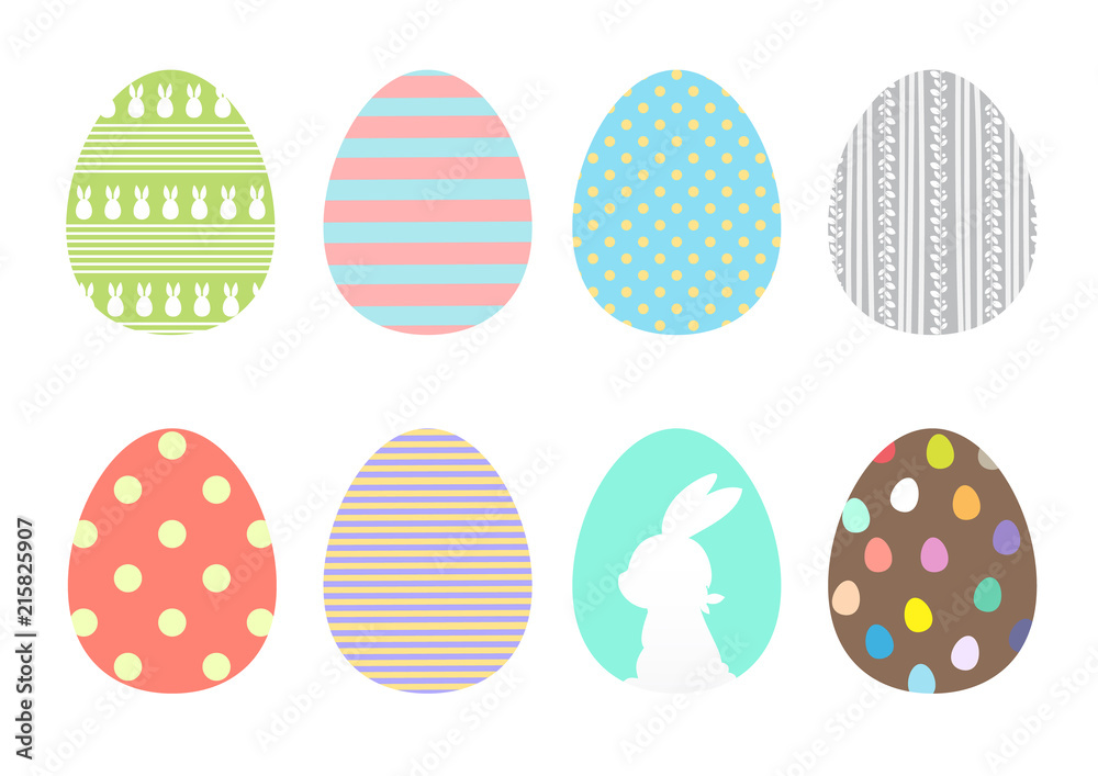 Set of Easter eggs in different style on white background.Holiday design.Vector illustration. Set of Easter eggs in different style on white background.Holiday design.Vector illustration.