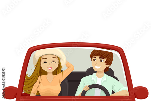 Teen Couple Road Trip Illustration