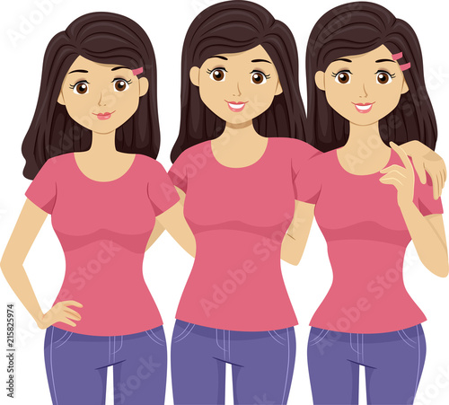 Teen Girls Triplets Illustr...