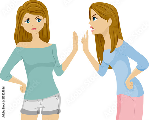 Teen Twin Girls Argue Illustration