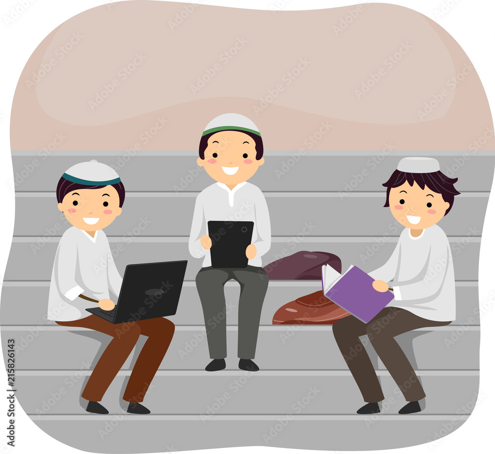 Fototapeta premium Stickman Teen Boys Muslim Students Illustration