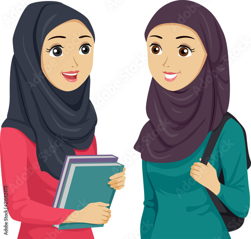 Teen Girls Muslim Students Illustration