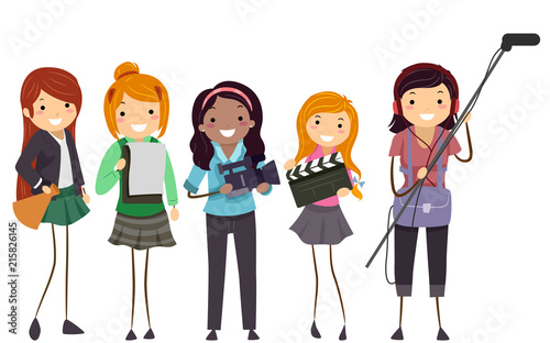 Stickman Teen Girls Production Team Illustration
