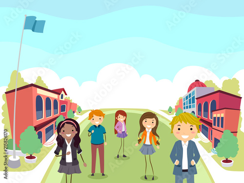 Stickman Teens Students Campus Illustration