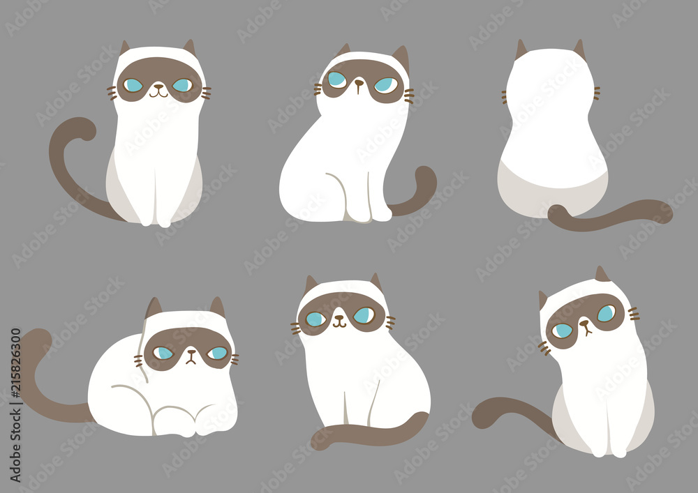 Set of cats in different poses on grey background. Vector illustration character design. Set of cats in different poses on grey background. Vector illustration character design.