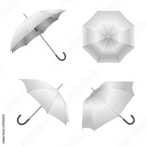 Realistic Detailed 3d White Blank Umbrella Template Mockup Set. Vector