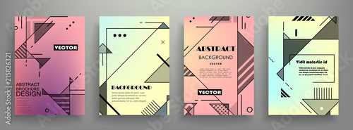 Covers templates set with graphic geometric elements. Applicable for brochures, posters, covers and banners. Vector illustrations.