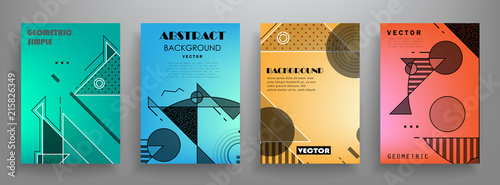 Covers templates set with graphic geometric elements. Applicable for brochures, posters, covers and banners. Vector illustrations.