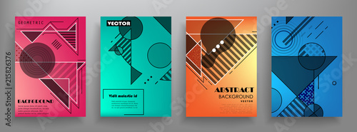 Covers templates set with graphic geometric elements. Applicable for brochures, posters, covers and banners. Vector illustrations.