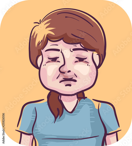 Symptoms Girl Swollen Face Illustration