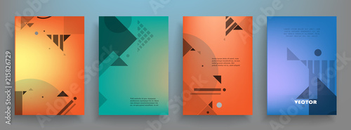 Covers templates set with graphic geometric elements. Applicable for brochures, posters, covers and banners. Vector illustrations.