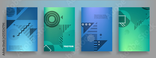 Covers templates set with graphic geometric elements. Applicable for brochures, posters, covers and banners. Vector illustrations.