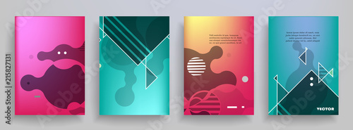 Covers templates set with graphic geometric elements. Applicable for brochures, posters, covers and banners. Vector illustrations.