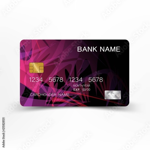 Modern credit card design. With inspiration from the abstract. Black and purple color. Glossy plastic style.