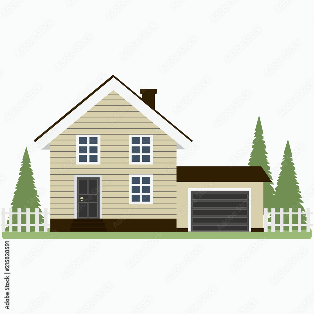 House  in flat style isolated on white background. Vector illustration.