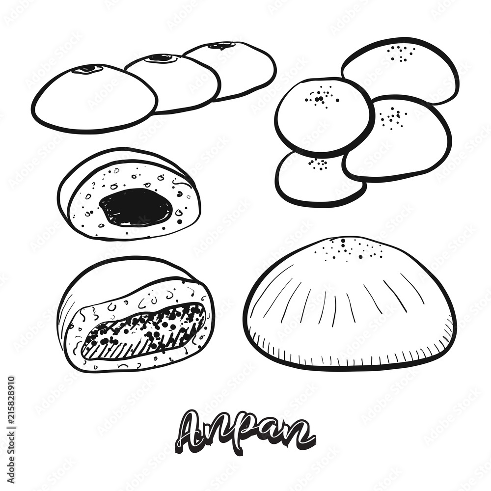 Hand drawn sketch of Anpan food Hand drawn sketch of Anpan food
