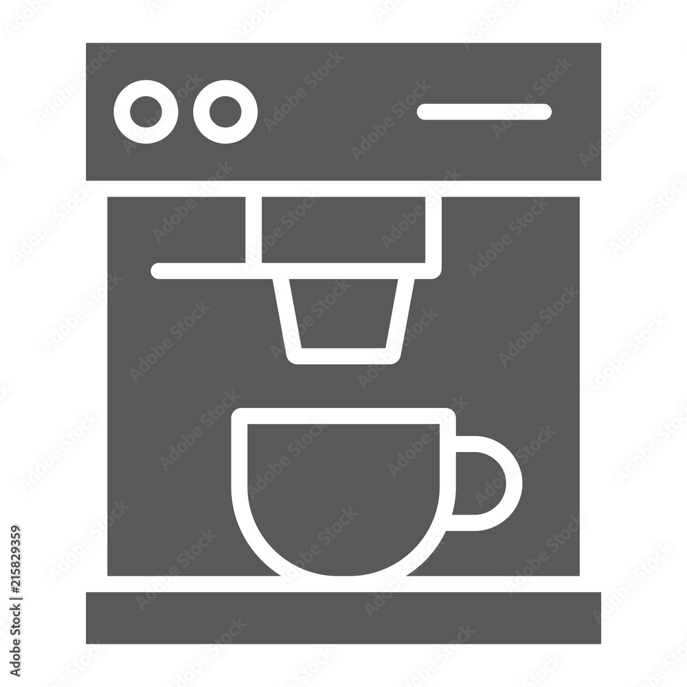 Coffee maker glyph icon, drink and espresso, cup sign, vector graphics, a solid pattern on a white background, eps 10. Coffee maker glyph icon, drink and espresso, cup sign, vector graphics, a solid pattern on a white background, eps 10.