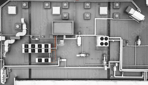top view of air condition system on the building roof top
