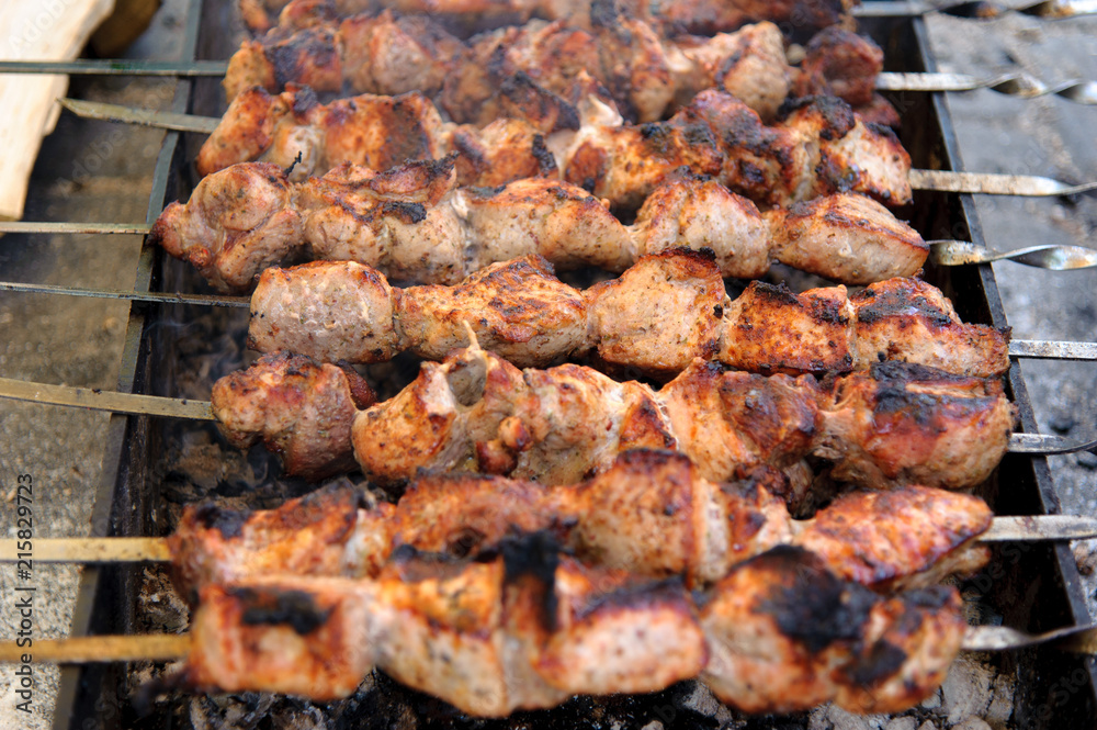 Shashlik, cooked over an open fire on the coals Shashlik, cooked over an open fire on the coals