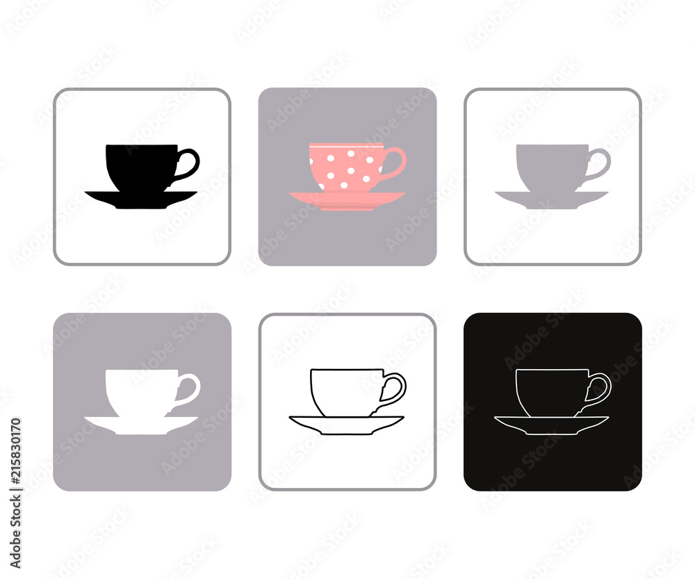 Set of icons coffee cup and saucer