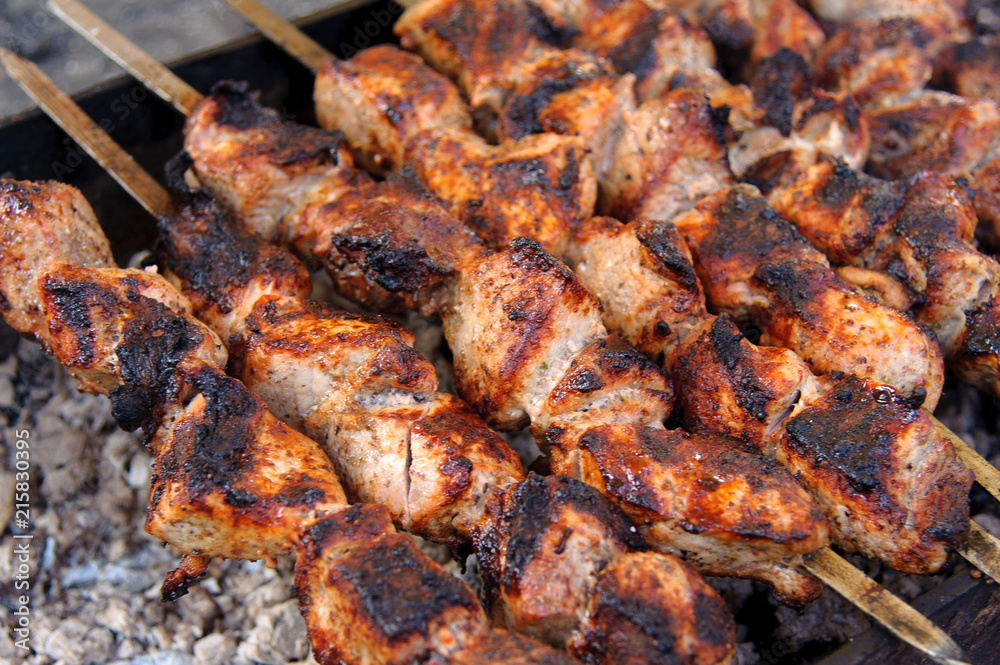 Shashlik, cooked over an open fire on the coals Shashlik, cooked over an open fire on the coals